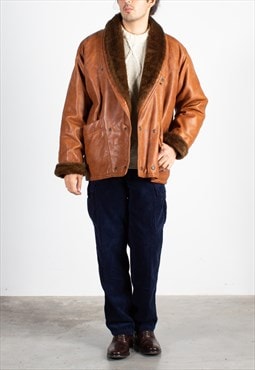 Men's Brick Red Leather Shearling Coat