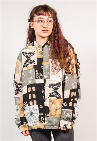 VINTAGE 90'S MULTICOLOUR BUTTERFLY & FLORAL PRINT BOMBER
