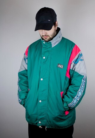 VINTAGE 80'S ASICS COAT IN TURQUOISE WITH TAPED LOGO