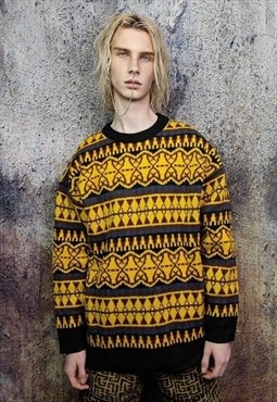 Baroque sweater 90s pattern chunky knit jumper black yellow