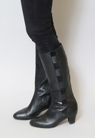 VINTAGE 1970'S BLACK LEATHER KNEE HIGH BOOTS