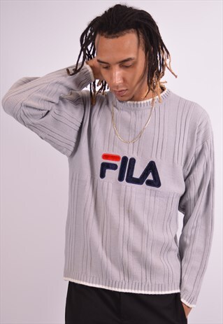 FILA MENS VINTAGE JUMPER SWEATER MEDIUM GREY 90S