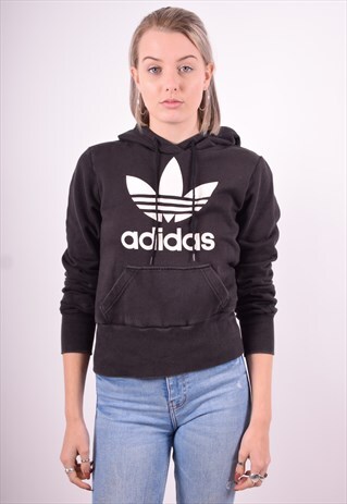 ADIDAS WOMENS VINTAGE HOODIE JUMPER SMALL BLACK 90'S