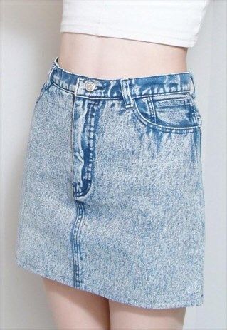 VINTAGE 1990'S ICE HOUSE PATCHED DENIM MINI SKIRT