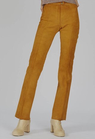 VINTAGE PREMIUM HIGH WAISTED CAMEL 70'S FLARED SUEDE TROUSER