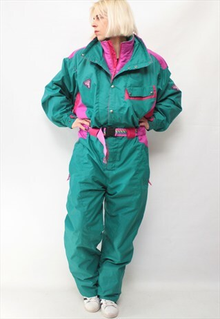 VINTAGE 80'S AMAZING COOL ELECTRICGREEN SKI SNOW JUMPSUIT