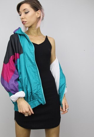 VINTAGE 80S/90S OVERSIZED COLOURFUL SHELL SUIT JACKET