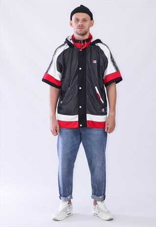 VINTAGE MENS CHAMPION JERSEY HOODED JACKET SHIRT MESH TOP