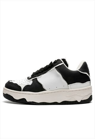 Distressed platform sneakers melted retro trainers in black