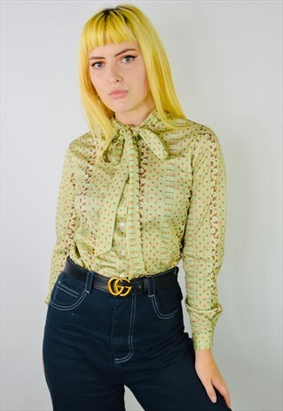 VINTAGE 70'S FLORAL PUSSYBOW BLOUSE SHIRT