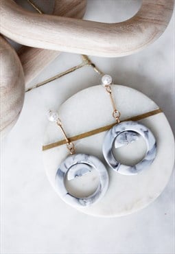 Gold Drop Resin Marble Faux Pearl Earrings