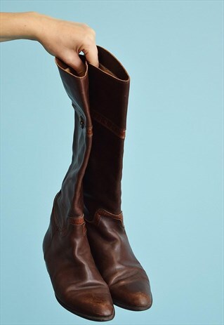 70'S RETRO MOD STYLE REAL LEATHER FLAT BOOTS