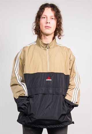 90'S VINTAGE BEIGE ADIDAS PULLOVER CAGOULE JACKET