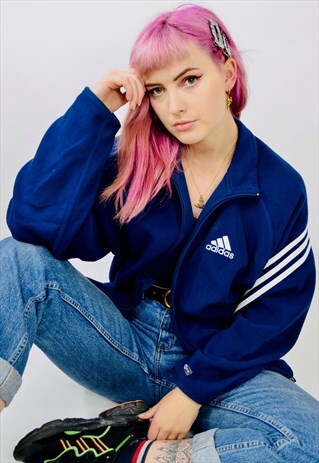 VINTAGE ADIDAS THREE STRIPE FLEECE JACKET
