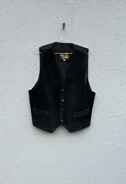 Vintage Black Leather Waistcoat 
