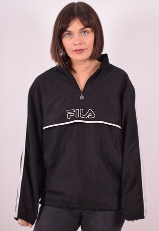 FILA WOMENS VINTAGE PULLOVER JACKET SMALL BLACK 90S