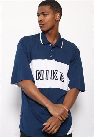 VINTAGE NIKE LOGO POLO SHIRT WHITE BLUE