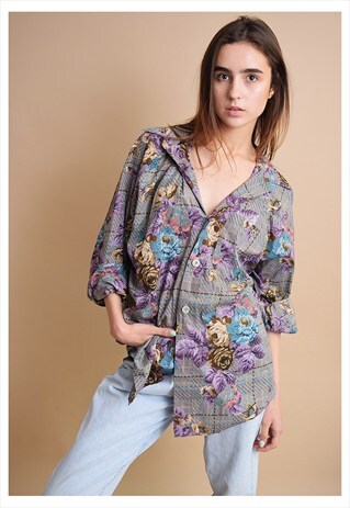 90'S RETRO BOHO FLORAL PATTERN TOP BLOUSE