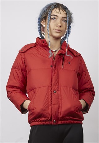 VINTAGE 90'S POLO RALPH LAUREN RED HOODED PUFFER JACKET