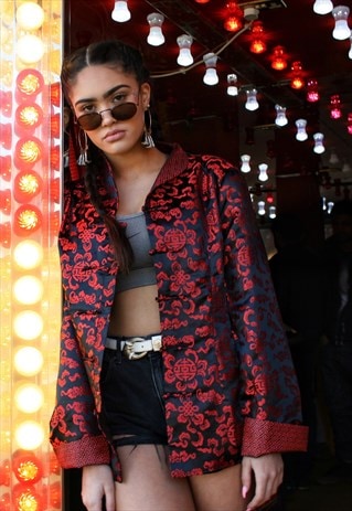 90'S BLACK AND RED CHINESE SILK KIMONO JACKET