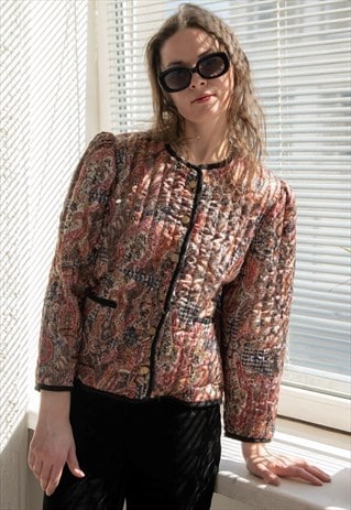 VINTAGE 70S PADDED PATTERNED MULTICOLOUR PUFF SLEEVED JACKET