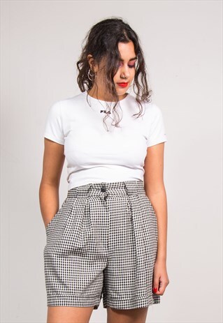 90'S VINTAGE MONOCHROME GINGHAM CHECK HIGH WAIST SHORTS