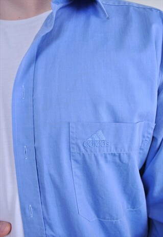 90S BLUE LONG SLEEVE ADIDAS SHIRT, SIZE M