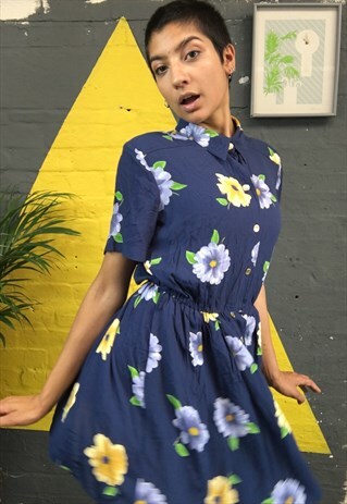 BLUE FLOWER PATTERN DRESS