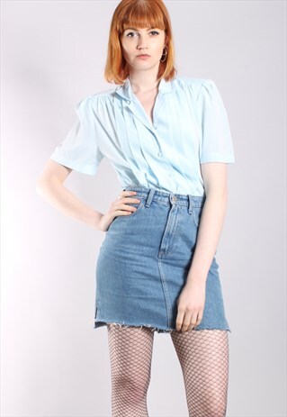 VINTAGE 80S SHEER PLEAT SHORT SLEEVE BLOUSE