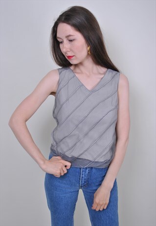 90S LACE TANK TOP, VINTAGE GREY SLEEVELES BLOUSE