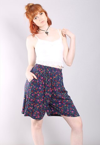 VINTAGE 90S FLORAL PATTERNED HIGH WAISTED CULOTTE SHORTS