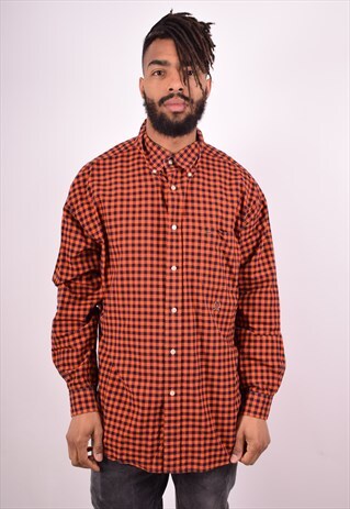 TOMMY HILFIGER MENS VINTAGE SHIRT XL ORANGE CHECK 90S