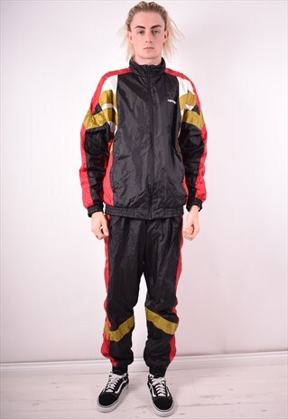 ADIDAS MENS VINTAGE FULL TRACKSUIT TOP LARGE BLACK 90S