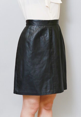 VINTAGE 1980'S BLACK LEATHER MINI SKIRT