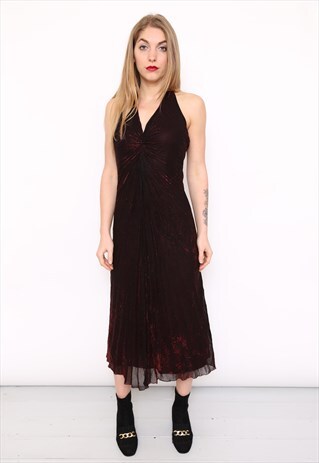 VINTAGE 80S RED METALLIC MAXI PARTY DRESS