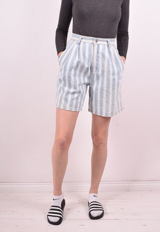 WOMENS VINTAGE DENIM SHORTS W26 BLUE STRIPES 90S