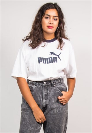 VINTAGE 90'S WHITE PUMA LOGO T-SHIRT