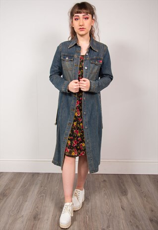 90'S DENIM TRENCH COAT JACKET