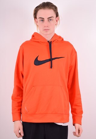 NIKE MENS VINTAGE HOODIE JUMPER LARGE ORANGE 90S