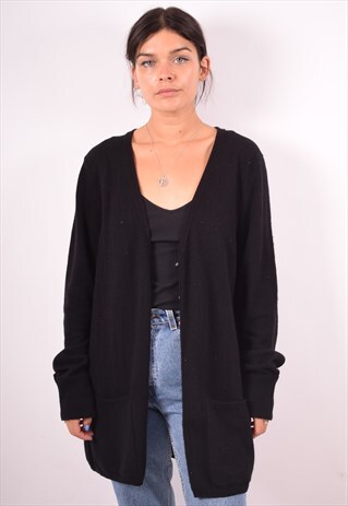 BURBERRY WOMENS VINTAGE CARDIGAN SWEATER XL BLACK 90S