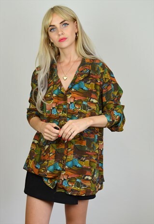 VINTAGE 80S BROWN OVERSIZED LONG SLEEVE SHIRT