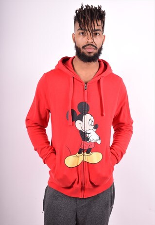 DISNEY MENS VINTAGE HOODIE JACKET MEDIUM RED 90'S