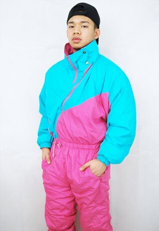 CRAZY PRINT PUFFER SKI SUIT/JUMPSUIT (1990'S)
