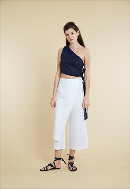 RICOCHET linen wide-leg wrap-effect pants