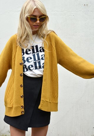 VINTAGE MUSTARD YELLOW & TORTOISE BUTTONS KNITTED CARDIGAN