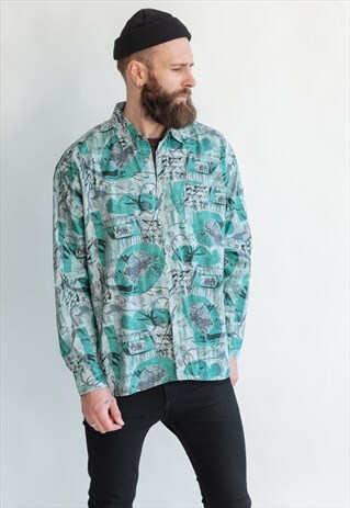 VINTAGE 80S GREEN LONG SLEEVE SHIRT