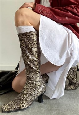 Vintage Y2K 00s snake print high heel knee boots