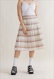 VINTAGE PREPPY CHEKERED CREAM&BROWN PLEATED MIDI SKIRT M/L