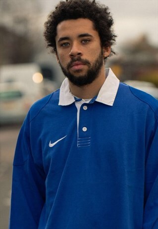 VINTAGE NIKE PREMIER RUGBY SHIRT IN AN ELECTRIC BLUE
