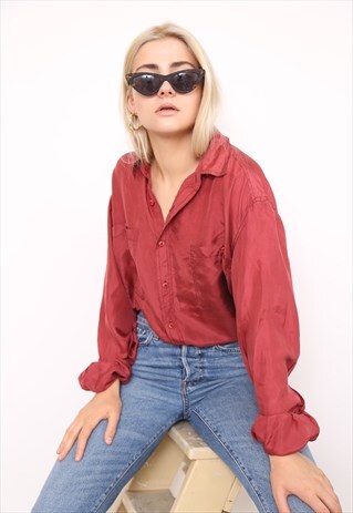 VINTAGE 90S RED SILK OVERSIZED BLOUSE SHIRT